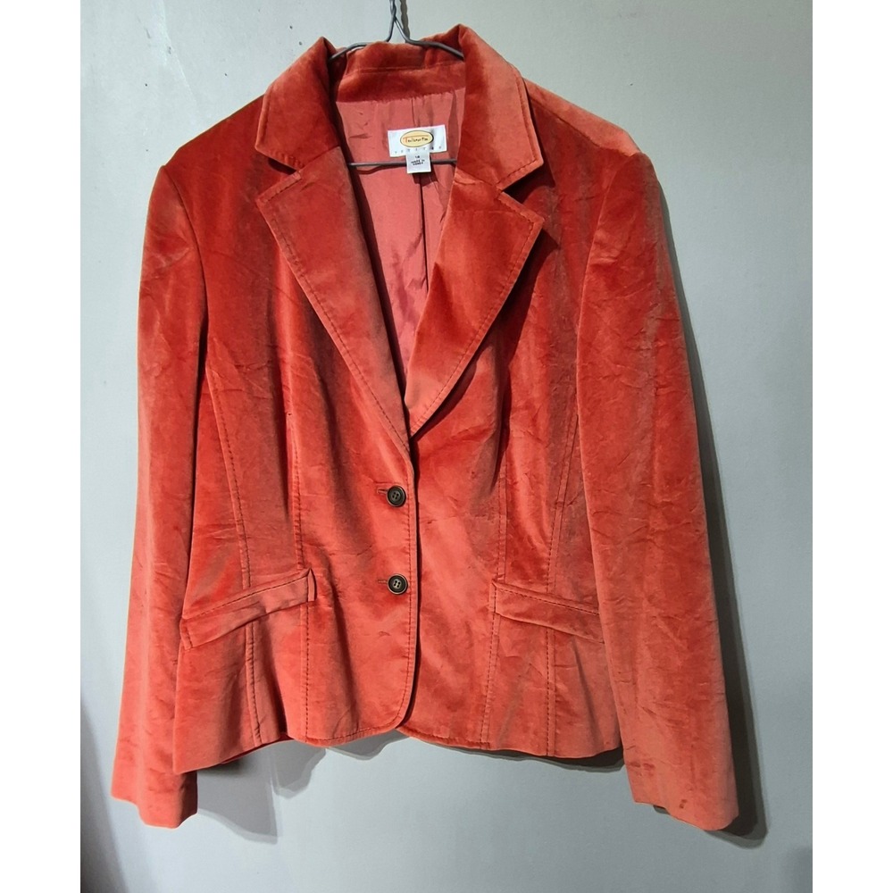 Talbots Petites Velvet Blazer Orange Cotton Silk Blend Jacket Size 14P